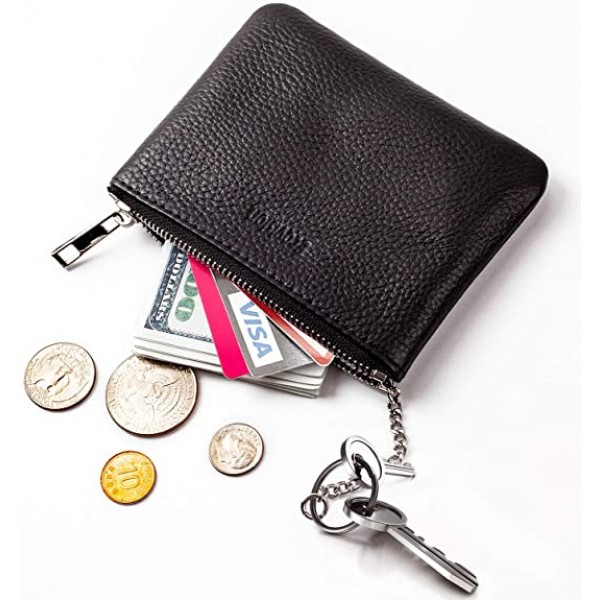 Genuine Leather Coin Purse Keychain for Women, EcoVision Coin Pouch with Card Holder Pocket Mini Zipper Change Purse Wallet