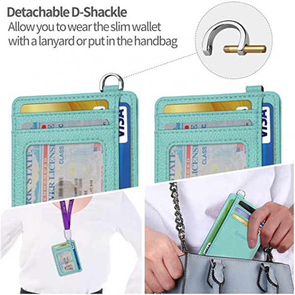 Slim Minimalist Front Pocket Wallet, Ecovision RFID Blocking Credit Card Holder Wallet with Detachable D-Shackle for Men Women