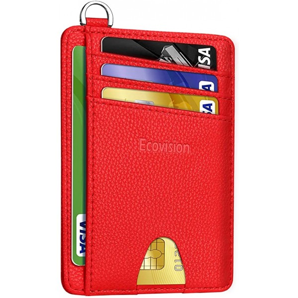 Slim Minimalist Front Pocket Wallet, Ecovision RFID Blocking Credit Card Holder Wallet with Detachable D-Shackle for Men Women