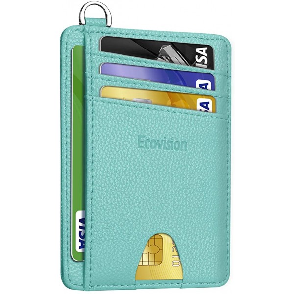 Slim Minimalist Front Pocket Wallet, Ecovision RFID Blocking Credit Card Holder Wallet with Detachable D-Shackle for Men Women